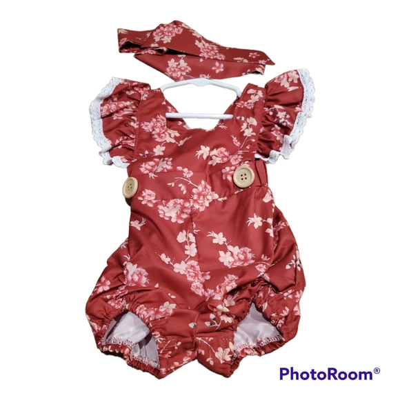 Newborn Floral Romper with matching ribbon for head. NWOT - Picture 2 of 16